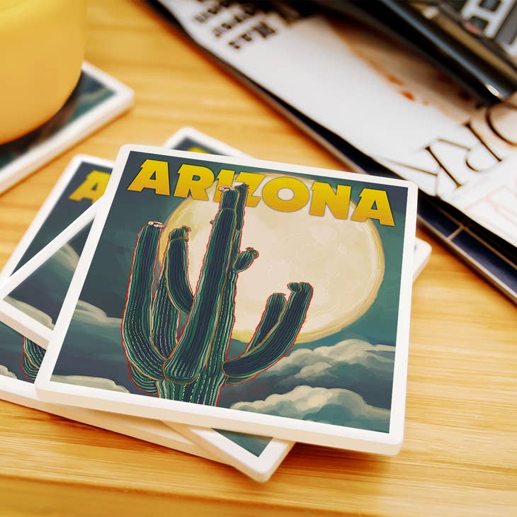 Arizona Saguaro Cactus & Full Moon Coaster