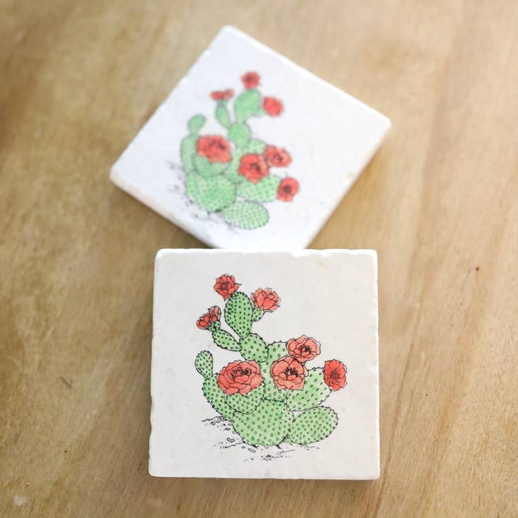 Prickly Pear in Color Marble Coaster