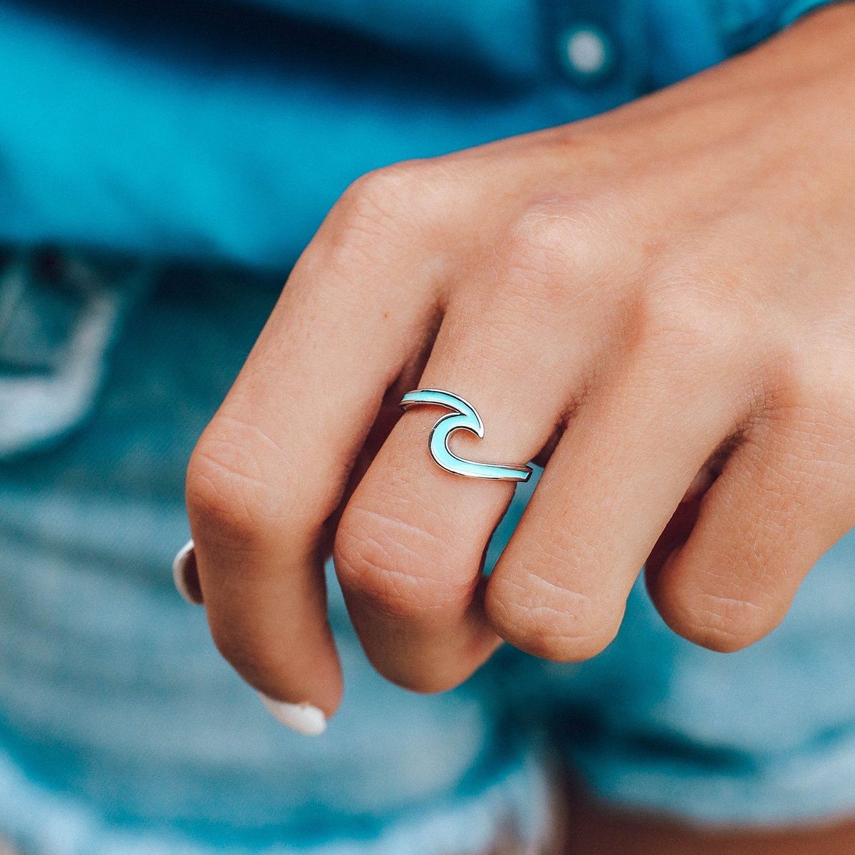 Enameled Silver Wave Ring