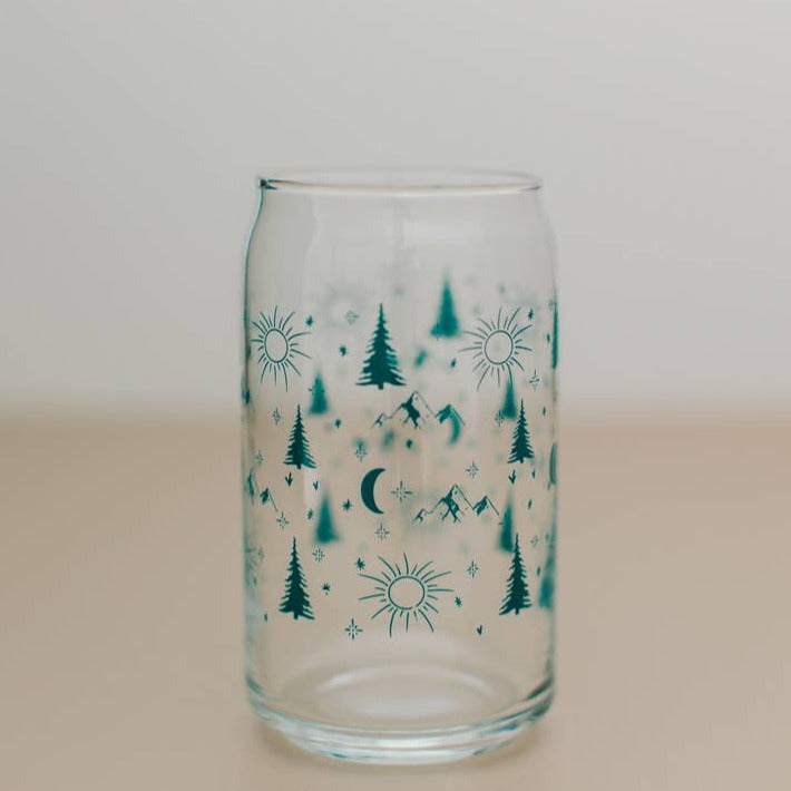 Mountains Etched Glass Can