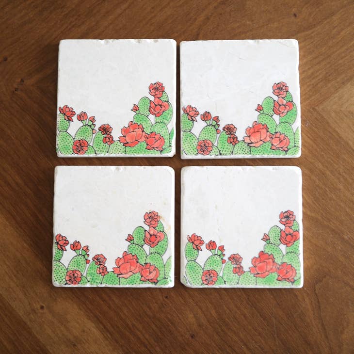 Painted Prickly Pear Marble Coaster