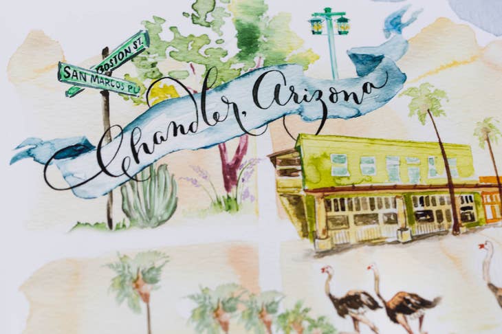 Downtown Chandler Watercolor Map 8 x 10