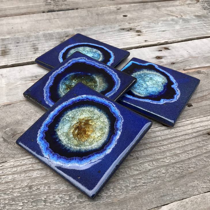 Stoneware & Glass Coaster - Cobalt