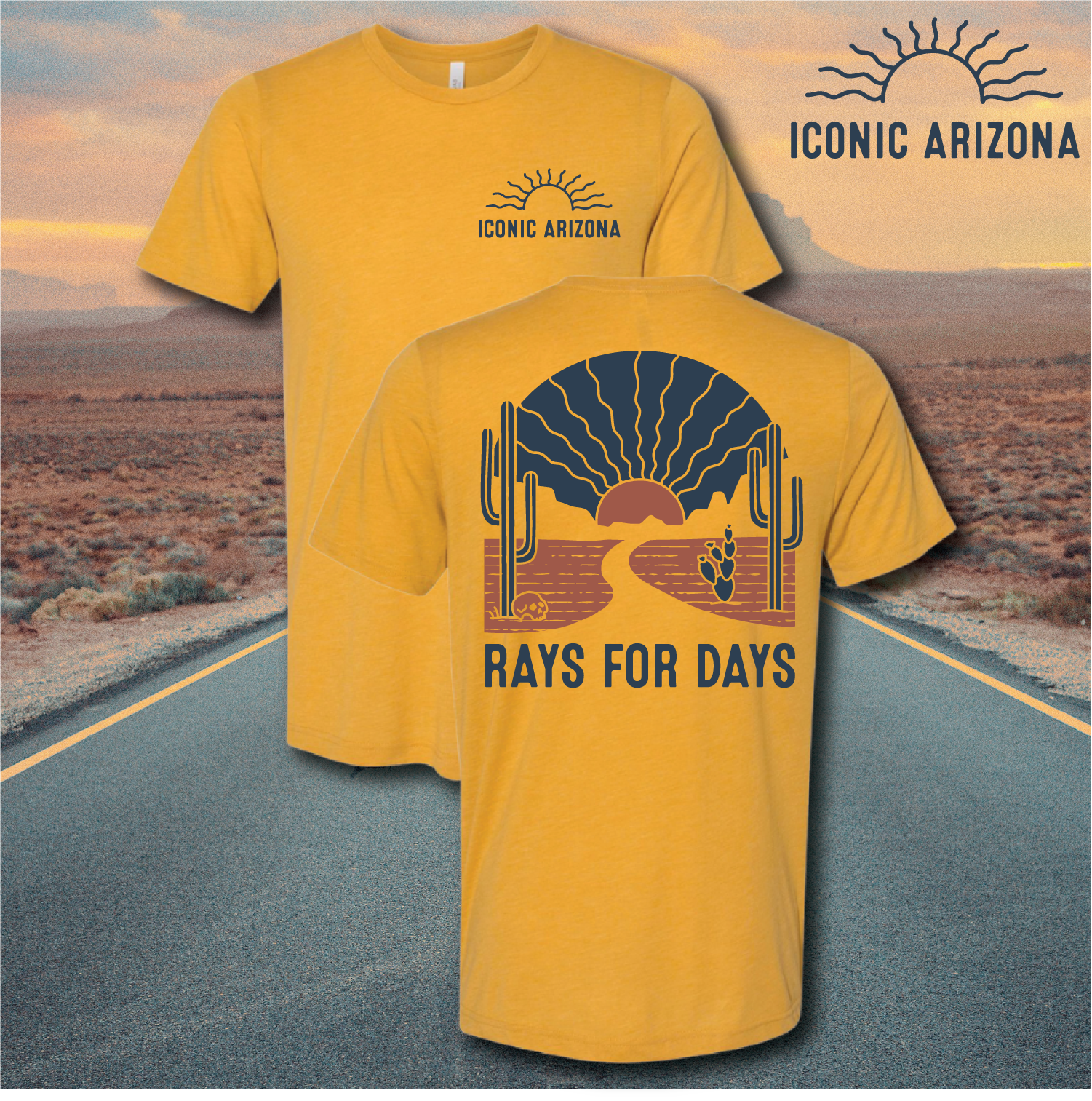 Iconic Arizona Wavy Rays Tee - Mustard