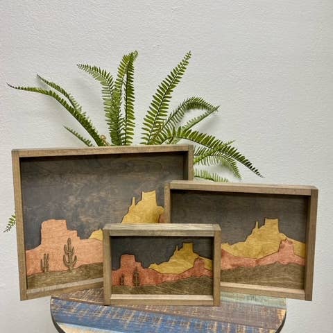 3D Layered Desert Scene with Cactus 9x12