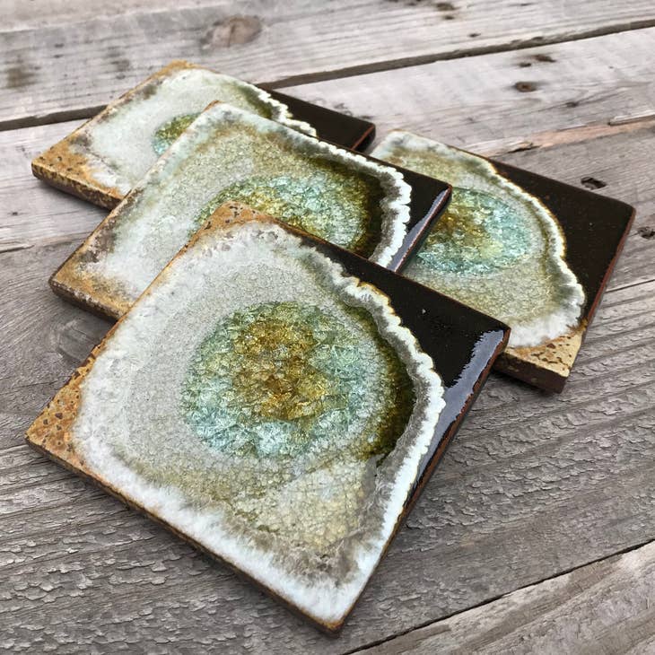 Stoneware & Glass Coaster - Black & Copper