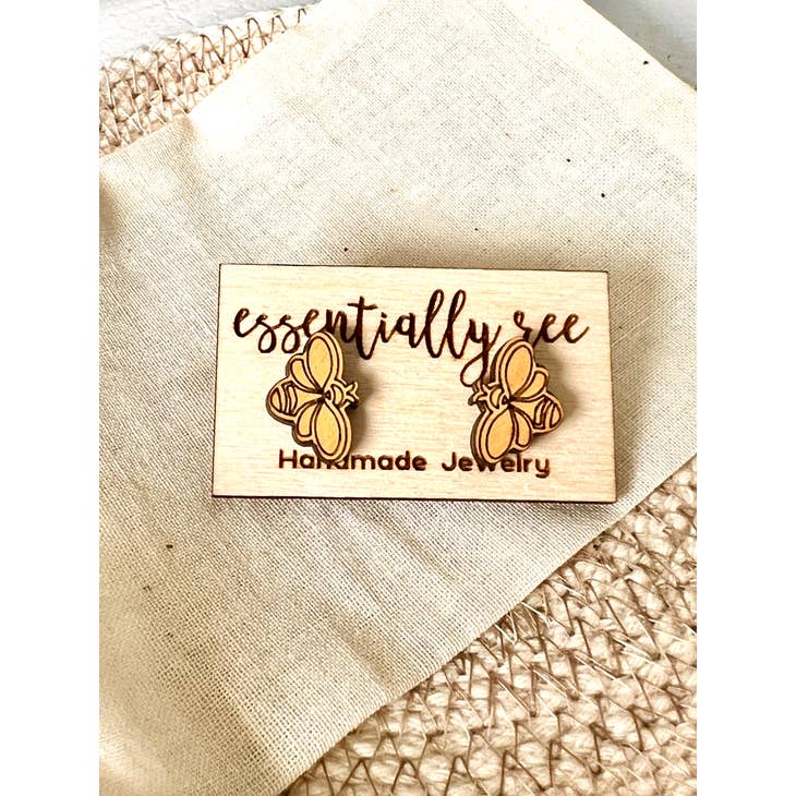 Wood Honey Bees Stud Earrings