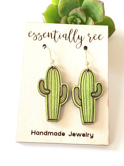 Wood Cactus Drop Earrings