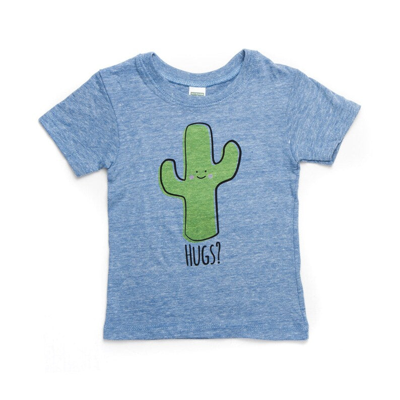 Hugs Cactus Toddler Tee - Blue Heather