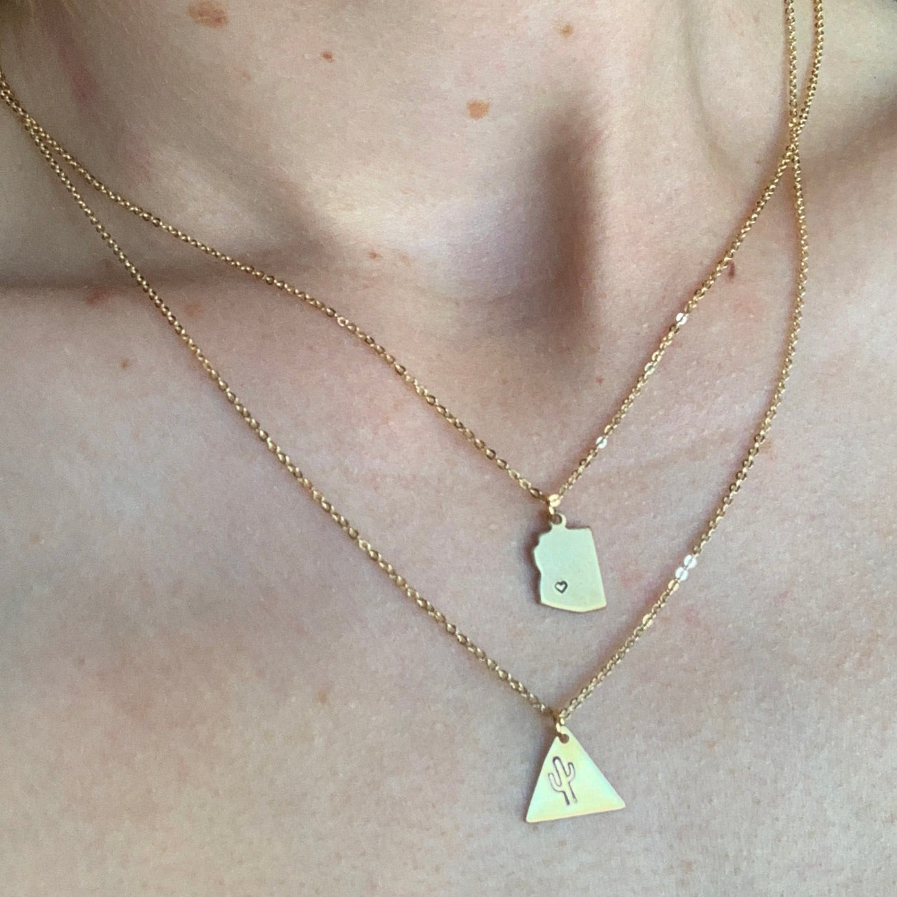 Tiny Brass Saguaro Necklace